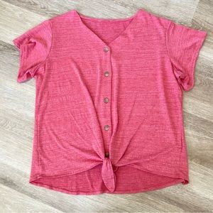 Light heather red short sleeve button up front tie top women’s size L